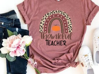 Rainbow Pumpkin Thanksgiving Teacher T-Shirt