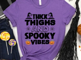Thick Thighs Spooky Vibes Funny Halloween T-Shirt