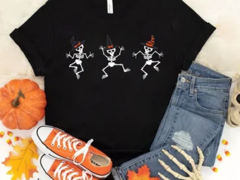 Dancing Skeleton with Witch Hat Happy T-Shirt