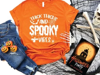 Thick Thighs Spooky Vibes Funny Halloween T-Shirt