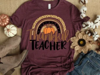 Thanksgiving Teacher Rainbow Pumpkin T-Shirt