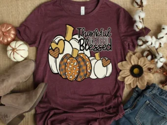 Pumpkin Thankful Grateful Blessed Thanksgiving T-Shirt