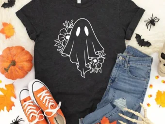 Halloween Ghost Party Floral T-Shirt