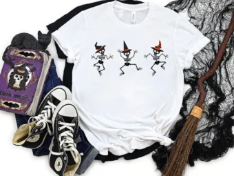 Dancing Skeleton with Witch Hat Happy T-Shirt