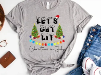 Let's Get Lit Christmas In July Santa Beach T-Shirt