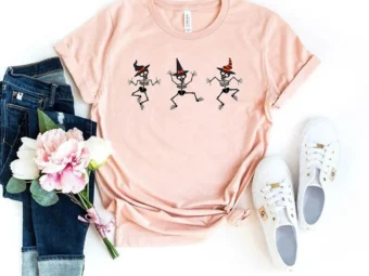 Dancing Skeleton with Witch Hat Happy T-Shirt