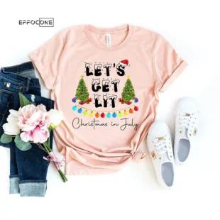 Let's Get Lit Christmas In July Santa Beach T-Shirt