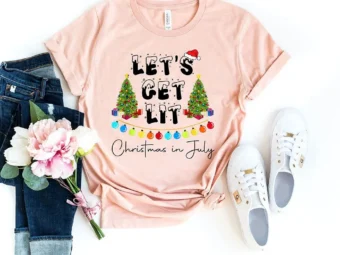 Let's Get Lit Christmas In July Santa Beach T-Shirt