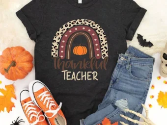 Rainbow Pumpkin Thanksgiving Teacher T-Shirt
