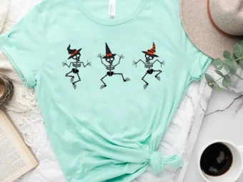 Dancing Skeleton with Witch Hat Happy T-Shirt