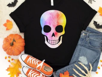 Watercolor Skull Halloween T-Shirt