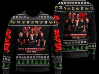 ACDC Faux Wool Ugly Christmas Sweater 3D All Over Printed Black