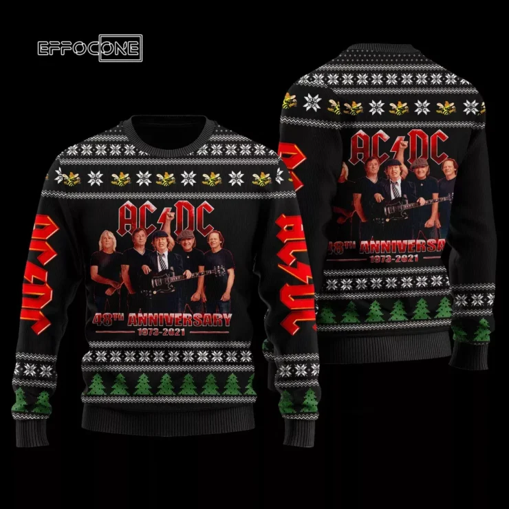 ACDC Faux Wool Ugly Christmas Sweater 3D All Over Printed Black