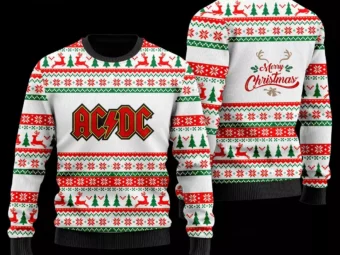 ACDC Faux Wool Ugly Christmas Sweater 3D All Over Printed White