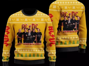 ACDC Wool Ugly Christmas Sweater 3D All Over Printed Yellow