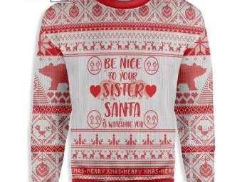 Be Nice To Your Sister Seamless Pattern With Polar Bear Ugly Christmas Sweater