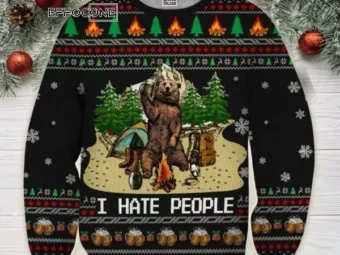 Bear Beer Camping Ugly Christmas Sweater