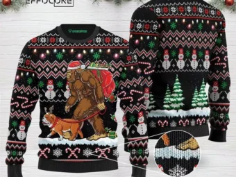 Bigfoot English Bulldog Ugly Christmas Sweater