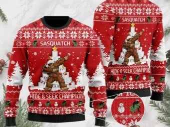 Bigfoot Sasquatch Hide And Seek Champion Ugly Christmas Sweater