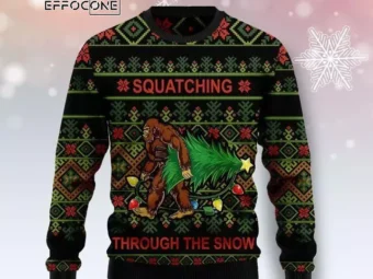 Bigfoot Squadching Snow Ugly Christmas Sweater