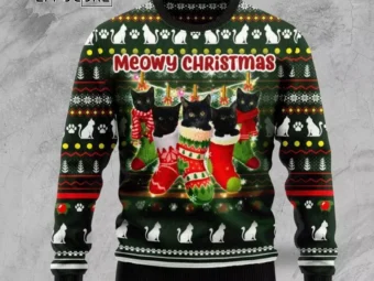 Black Cat Socks Ugly Christmas Sweater