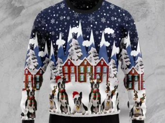 Boston Terrier Family Ugly Christmas Sweater