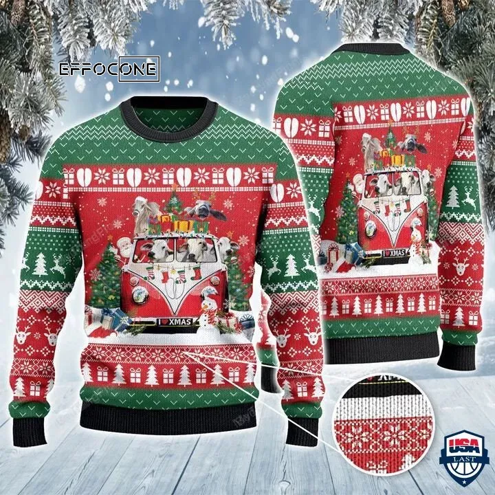 Brahman Cattle Lovers Christmas Van Ugly Christmas Sweater