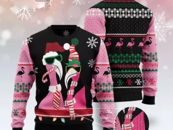 Candy Cane Flamingo Ugly Christmas Sweater