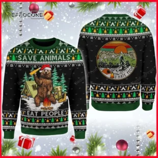 Christmas Save Animals Bear Camping Ugly Christmas Sweater