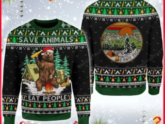 Christmas Save Animals Bear Camping Ugly Christmas Sweater