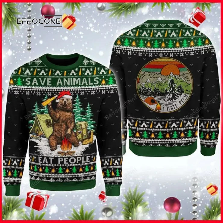 Christmas Save Animals Bear Camping Ugly Christmas Sweater