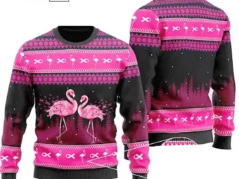 Couple Flamingo Breast Cancer Ugly Christmas Sweater