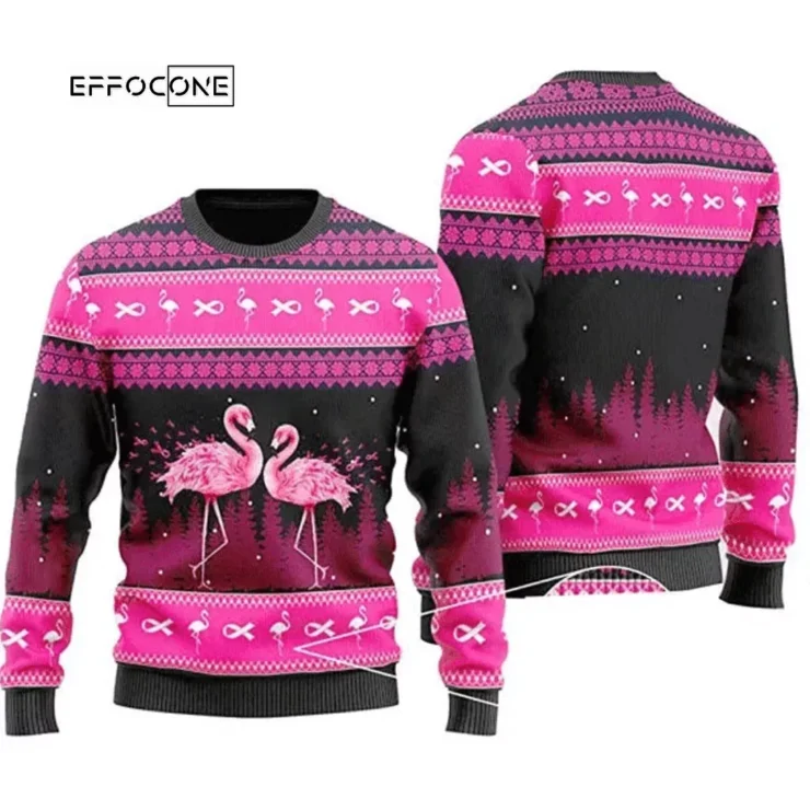 Couple Flamingo Breast Cancer Ugly Christmas Sweater