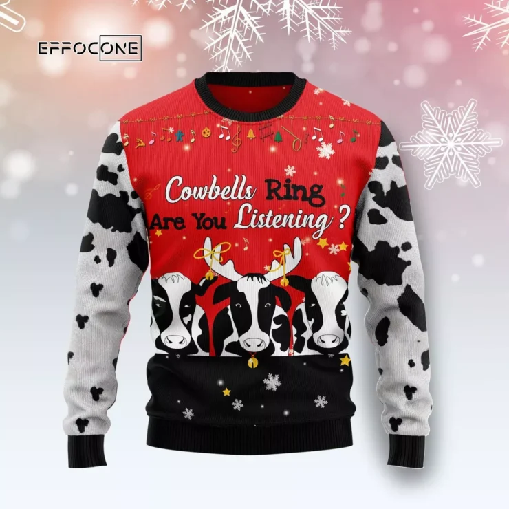 Cow Bell Rings Ugly Christmas Sweater