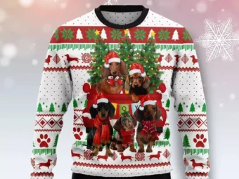 Dachshund Dog Red Truck Ugly Christmas Sweater