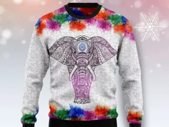 Elephant Mandala Color Ugly Christmas Sweater