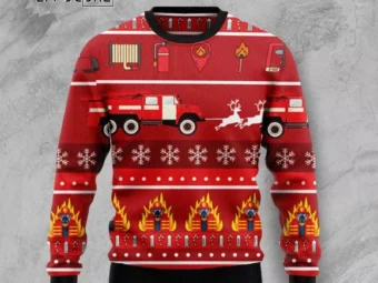 Firefighter Ugly Christmas Sweater Red