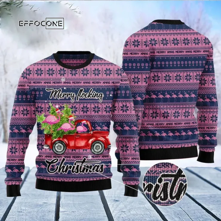 Flamingo Merry Flocking Ugly Christmas Sweater