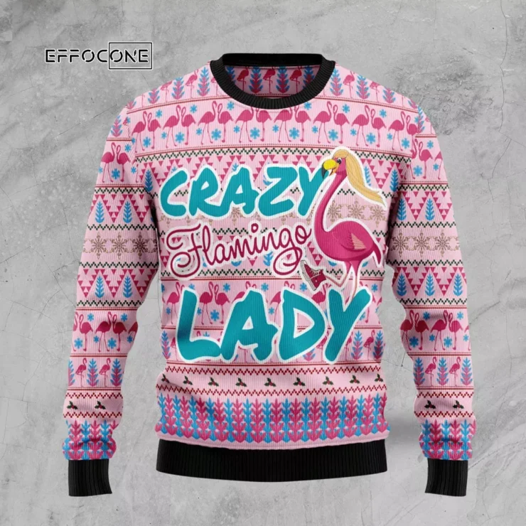 Flamingo Pink Flamingo Lady Ugly Christmas Sweater