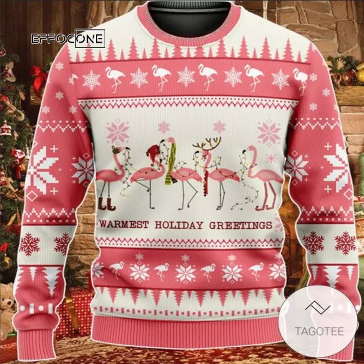 Flamingo Warmest Holiday Greeting Ugly Christmas Sweater