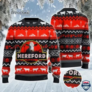 Hereford Cattle Lovers Red Black Pattern Ugly Christmas Sweater