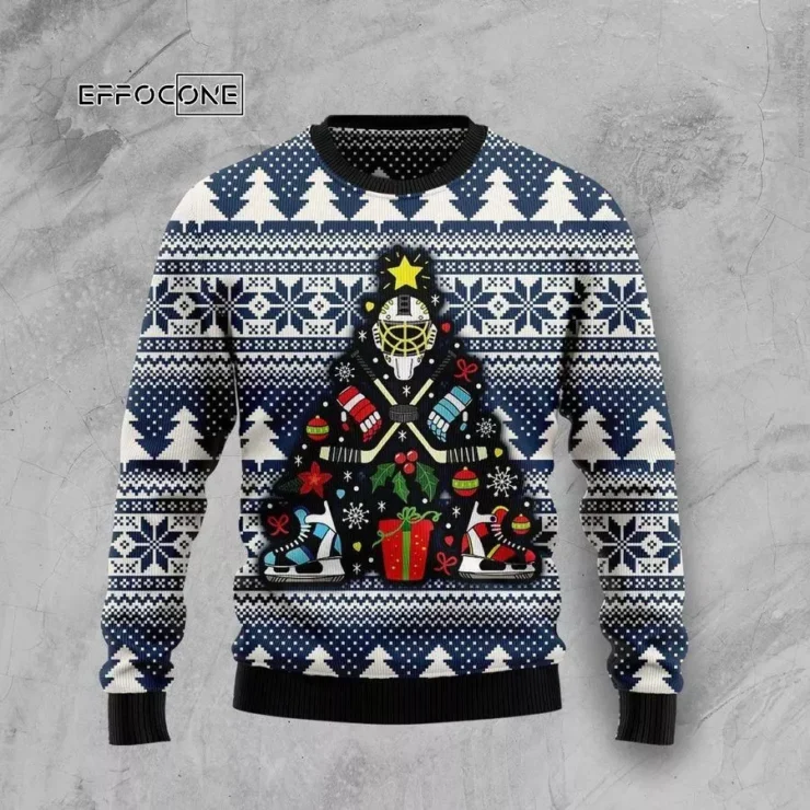 Happy Hockey Ugly Christmas Sweater White