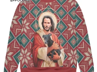 Jesus Keanu Reeves With Dog Ugly Christmas Sweater