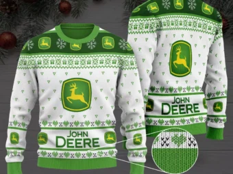 John Deere Woolen Ugly Christmas Sweater Limited White Green