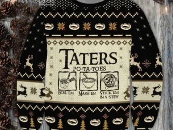 LOTR Lord Of The Rings Taters Potatoes Black Ugly Christmas Sweater