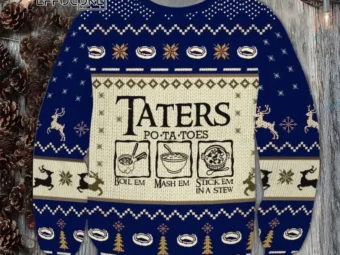 LOTR Lord Of The Rings Taters Potatoes Blue Ugly Christmas Sweater