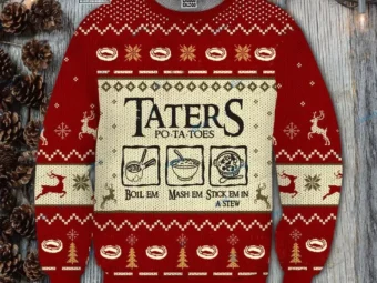 LOTR Lord Of The Rings Taters Potatoes Red Ugly Christmas Sweater