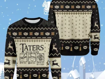 LOTR Taters Potatoes Boil Em Mash Em Stick Em In A Stew Black Ugly Christmas Sweater