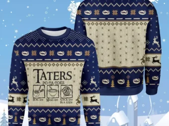 LOTR Taters Potatoes Boil Em Mash Em Stick Em In A Stew Blue Ugly Christmas Sweater