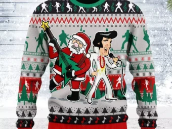 Merry Christmas Gearhomies Elvis Presley With Santa Ugly Christmas Sweater